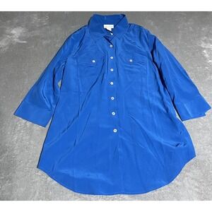 Soft Surroundings Tunic Top Womens Medium Blue Silk 3/4 Sleeve‎ Lagenlook